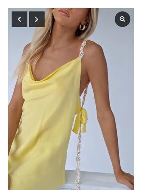 Crystal-Detail Lemon Cowl Neck Mini Dress